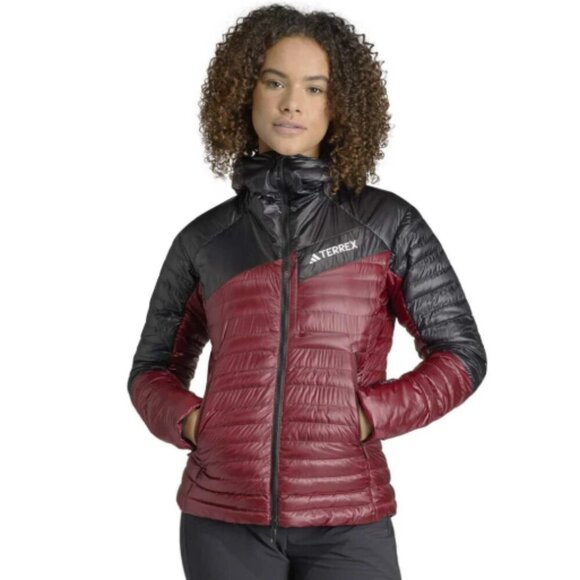 Adidas Terrex Techrock Down Hooded Jacket Black/Maroon Size XS NWT - Picture 1 of 9